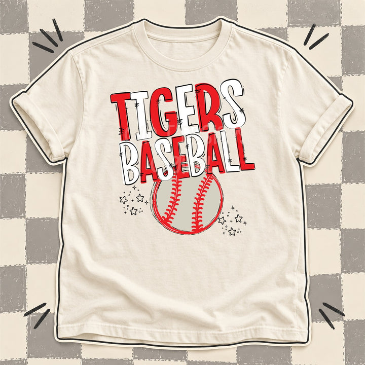 Tigers Red White Team Go Baseball Mascots DTF transfer mockup