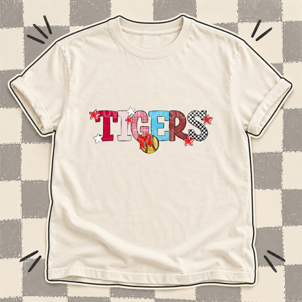 Mixed Doodle Softball Mascots – Mascot Colors Tigers Red White Royal Blue design