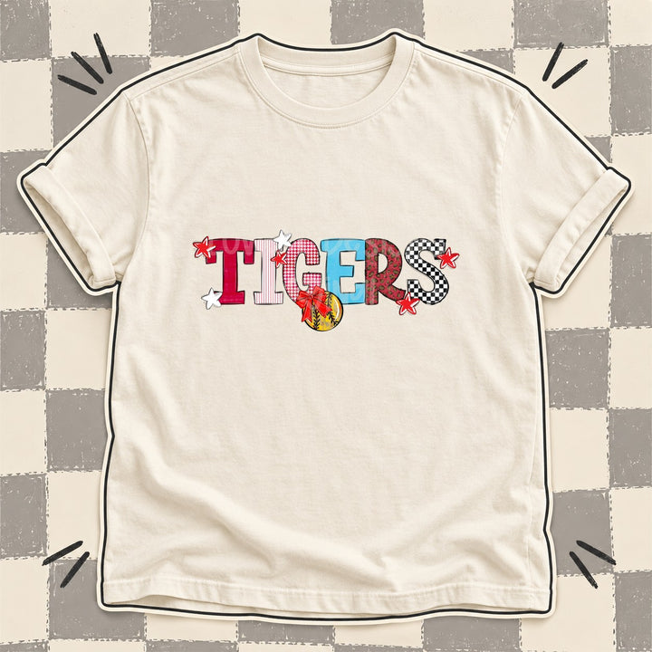 Tigers Red White Royal Blue Mixed Doodle Softball Mascots – Mascot Colors DTF transfer mockup