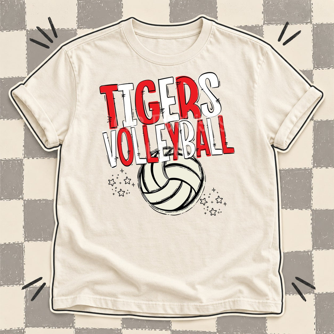 Tigers Red White Team Go Volleyball Mascots DTF transfer mockup
