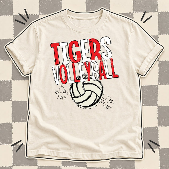Tigers Red White Team Go Volleyball Mascots DTF transfer mockup