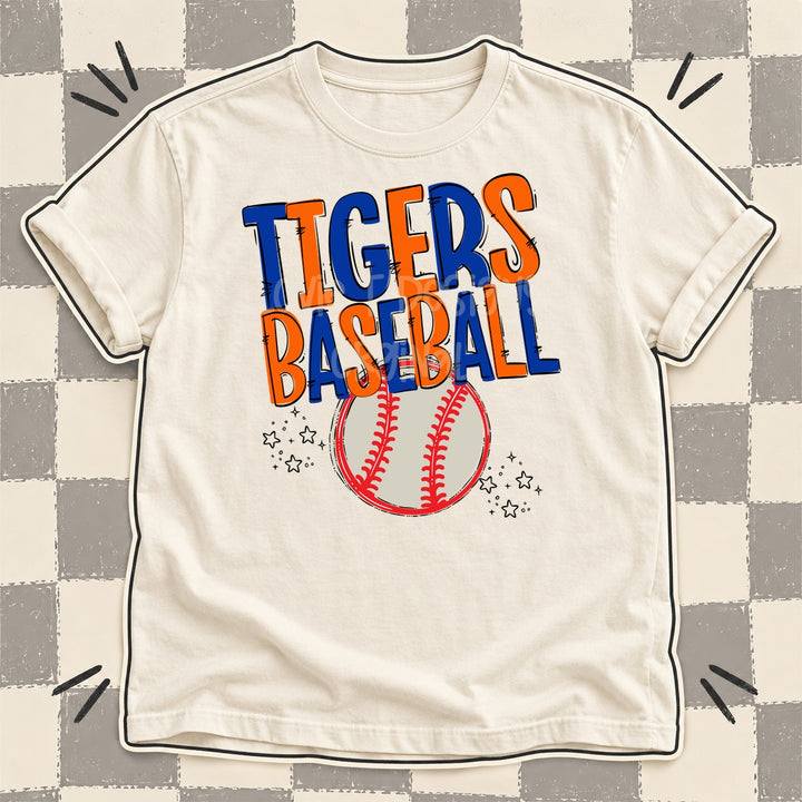 Tigers Royal Blue Orange Team Go Baseball Mascots DTF transfer mockup