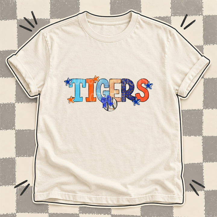 Tigers Royal Blue Orange Mixed Doodle Baseball Mascots – Mascot Colors DTF transfer mockup