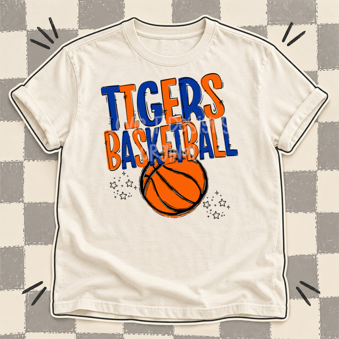 Tigers Royal Blue Orange Team Go Basketball Mascots DTF transfer