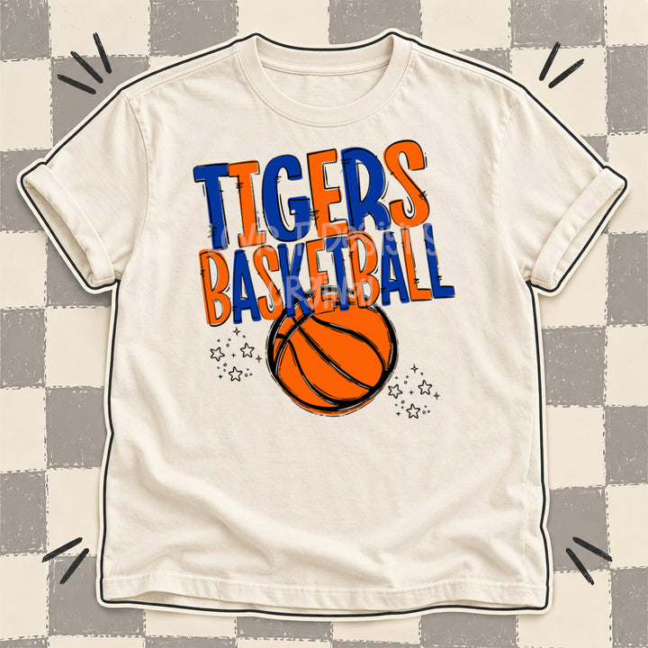 Tigers Royal Blue Orange Team Go Basketball Mascots DTF transfer