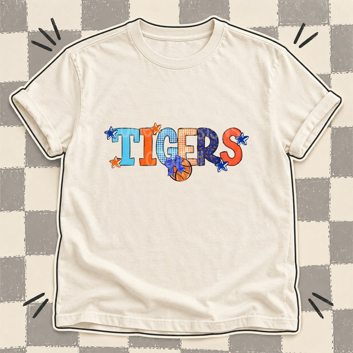 Tigers Royal Blue Orange Mixed Doodle Basketball Mascots – Mascot Colors DTF transfer mockup