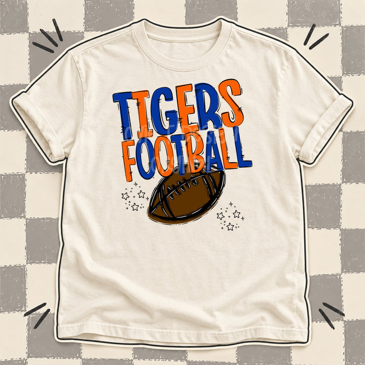 Tigers Royal Blue Orange Team Go Football Mascots DTF transfer mockup