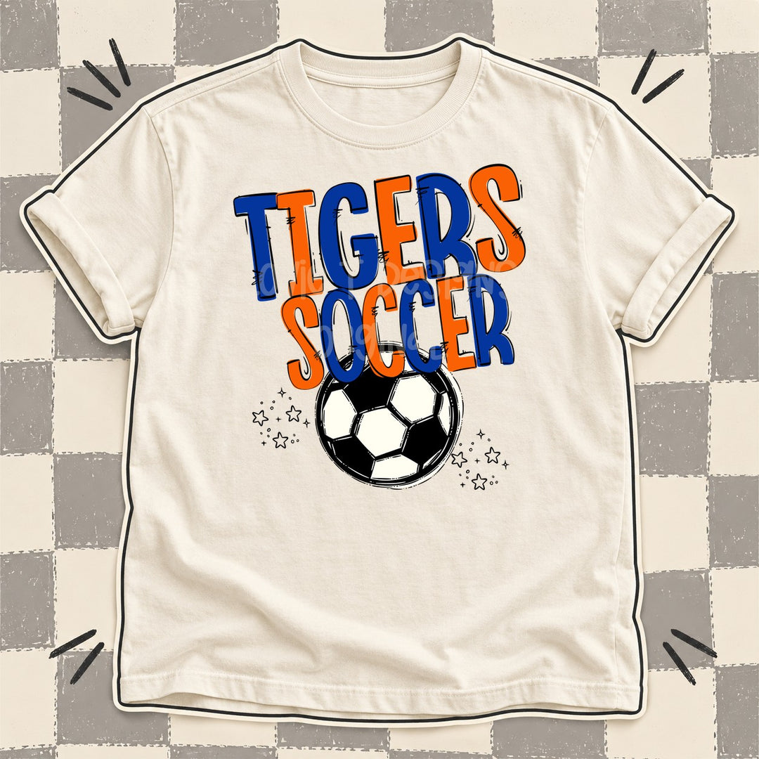 Tigers Royal Blue Orange Team Go Soccer Mascots DTF transfer mockup