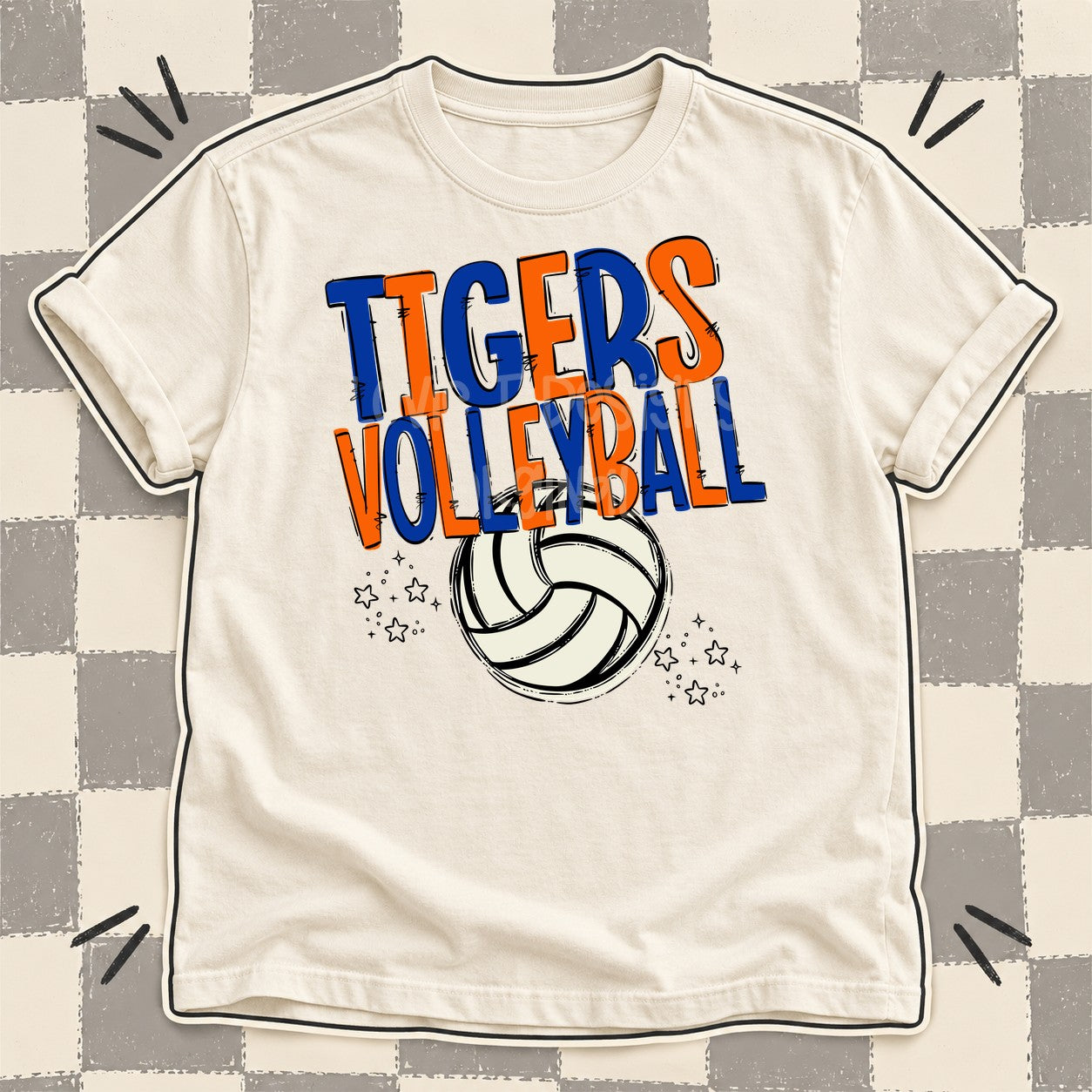 Team Go Volleyball Mascots Tigers Royal Blue Orange design