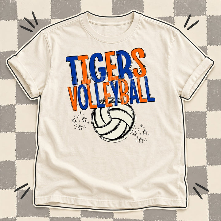 Tigers Royal Blue Orange Team Go Volleyball Mascots DTF transfer mockup