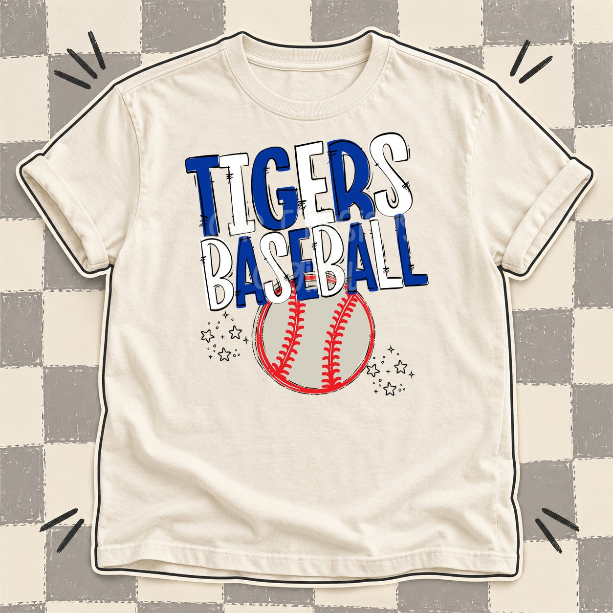 Team Go Baseball Mascots Tigers Royal Blue White design