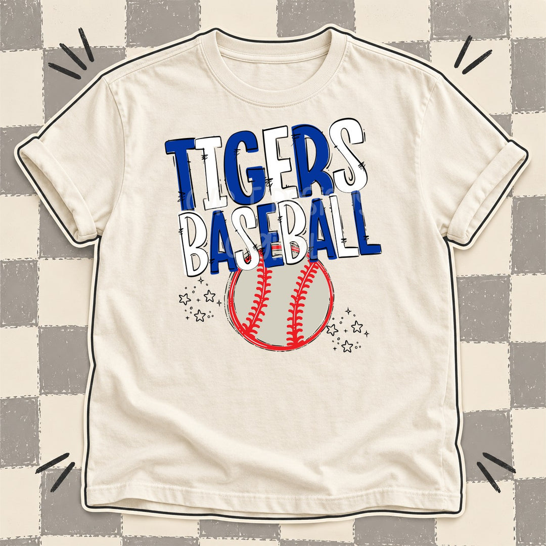 Tigers Royal Blue White Team Go Baseball Mascots DTF transfer mockup