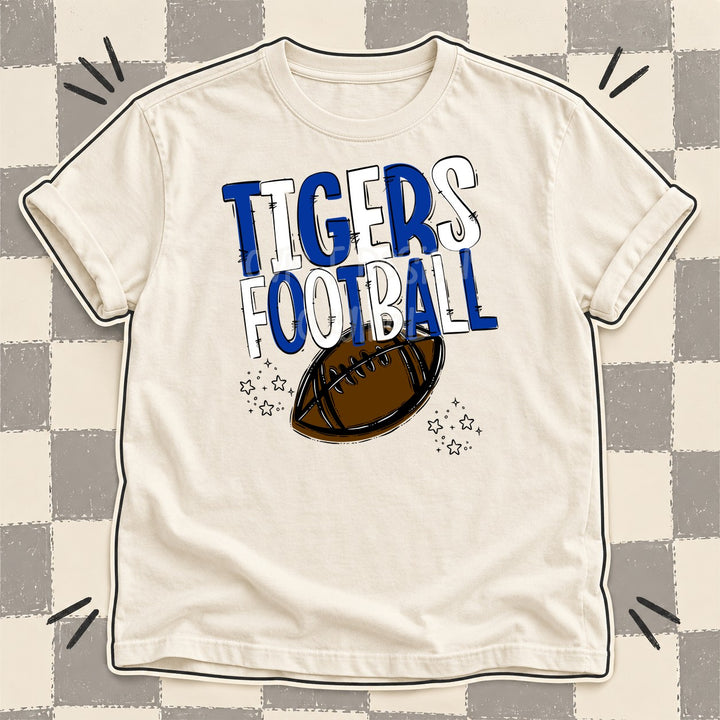 Tigers Royal Blue White Team Go Football Mascots DTF transfer mockup