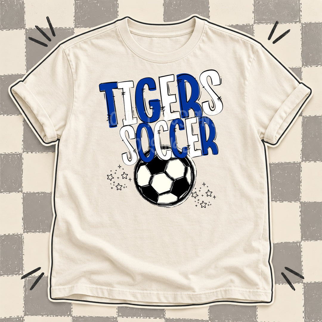 Tigers Royal Blue White Team Go Soccer Mascots DTF transfer mockup