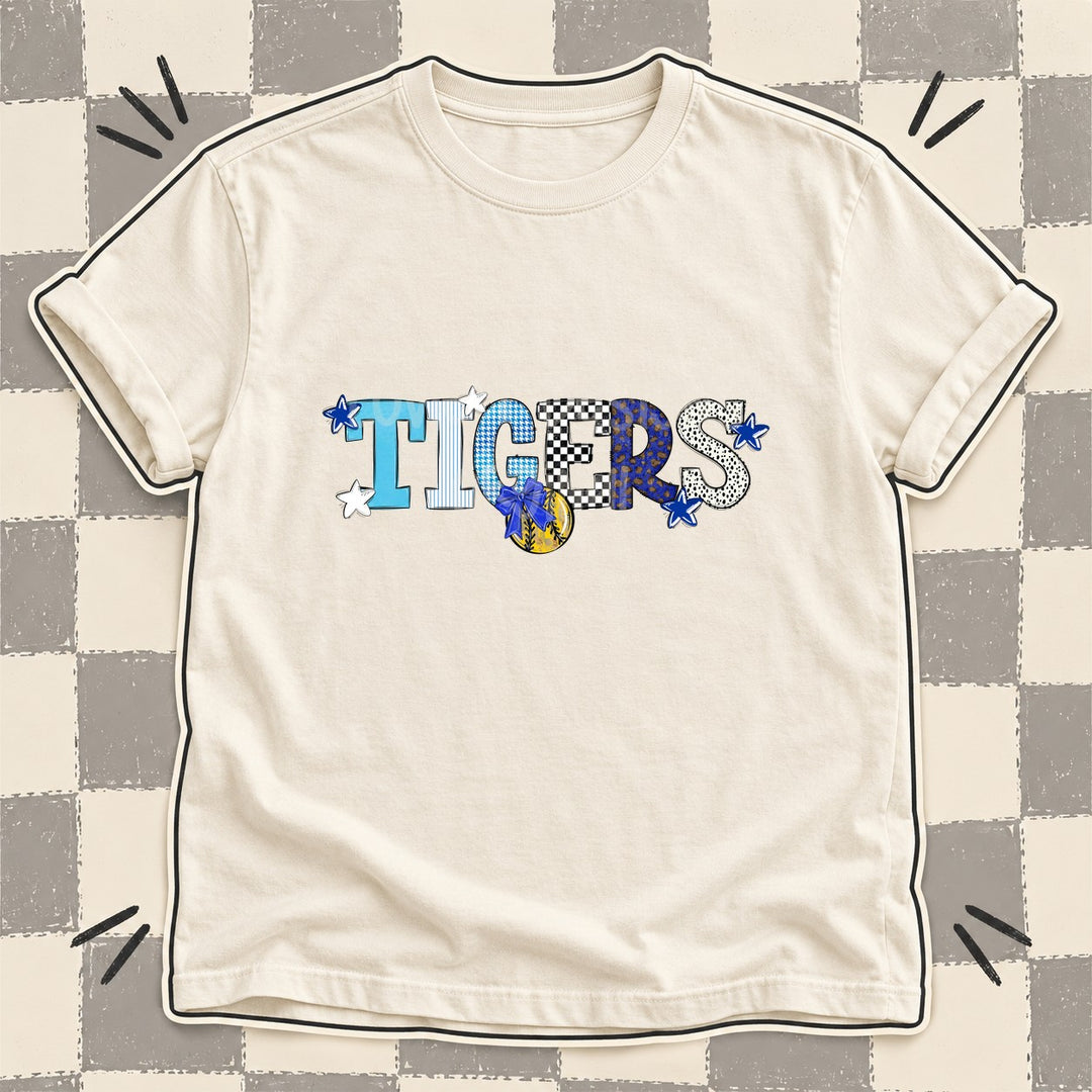 Tigers Royal Blue White Mixed Doodle Softball Mascots – Mascot Colors DTF transfer mockup