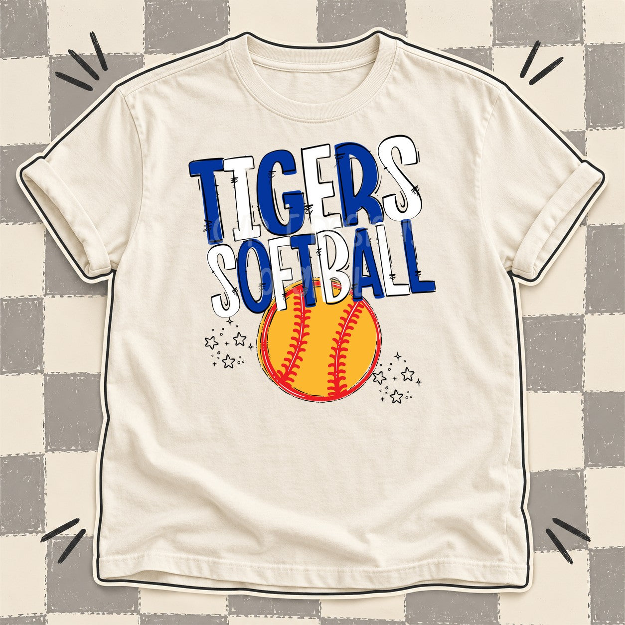 Team Go Softball Mascots Tigers Royal Blue White design