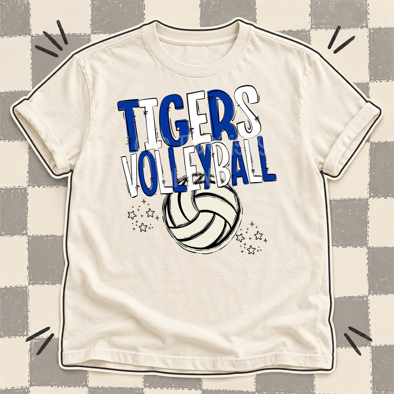 Team Go Volleyball Mascots Tigers Royal Blue White design