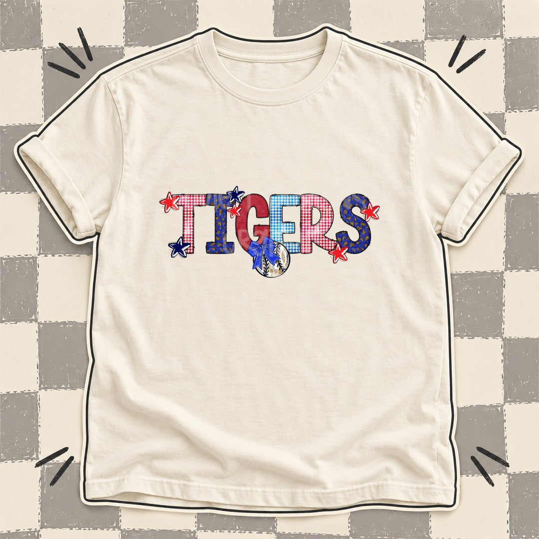 Tigers Mixed Doodle Baseball Mascots – Red and Royal DTF transfer mockup
