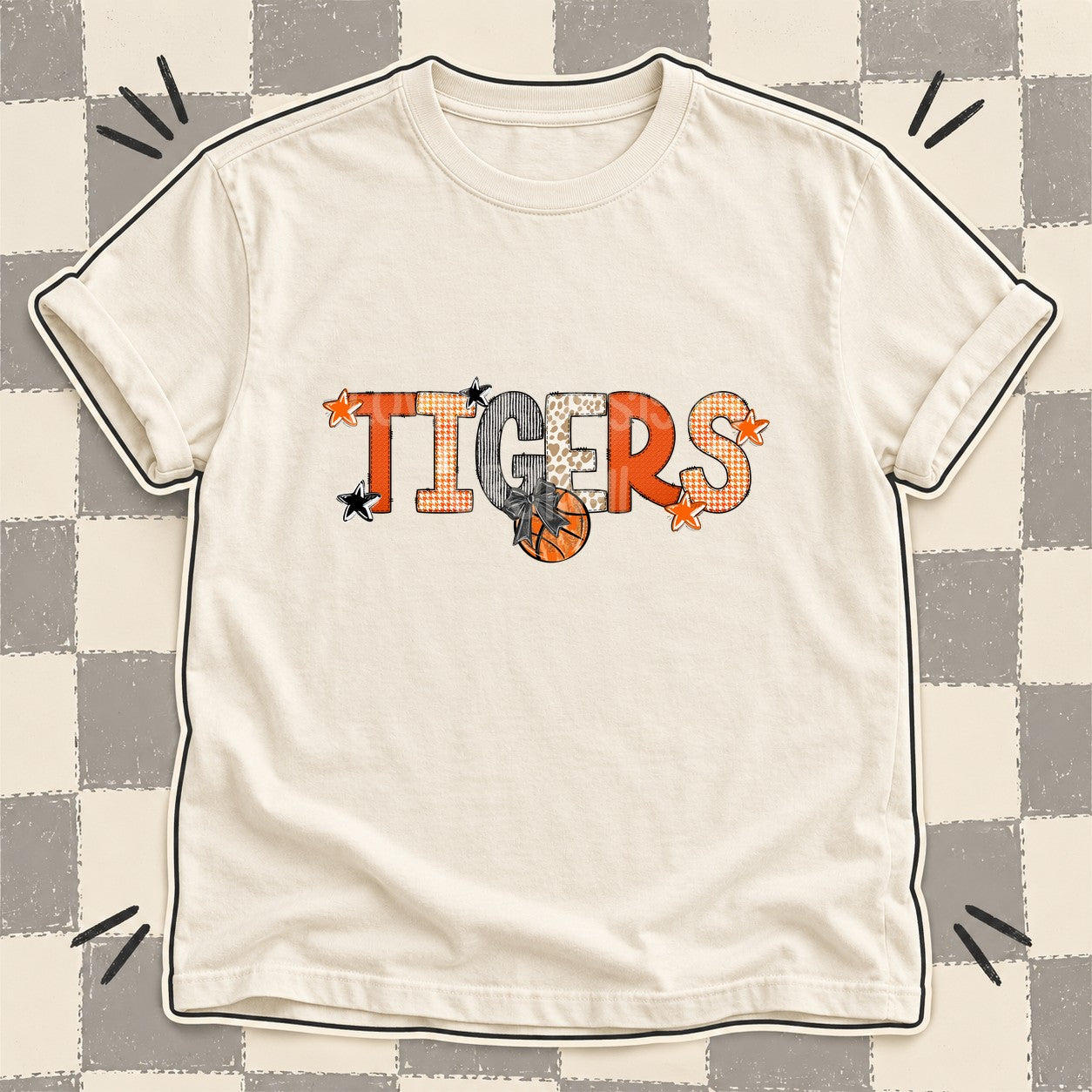 Mixed Doodle Basketball Mascots – Hoops Houndstooth Tigers design