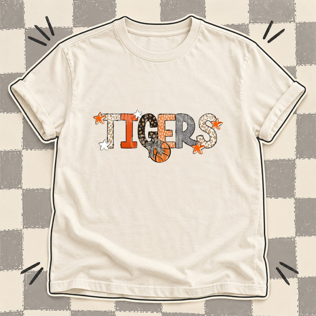 Tigers Mixed Doodle Basketball Mascots – Orange and Brown DTF transfer mockup