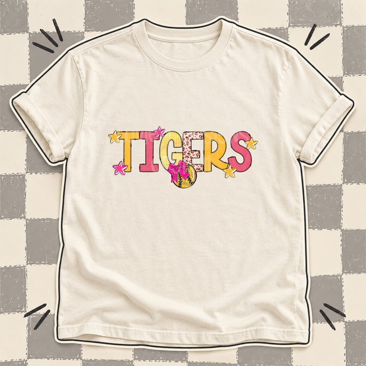 Tigers Mixed Doodle Softball Mascots – Stitched Softball DTF transfer mockup