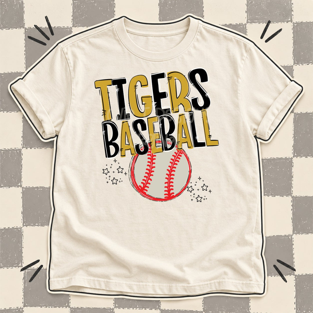 Tigers Vegas Gold Black Team Go Baseball Mascots DTF transfer mockup