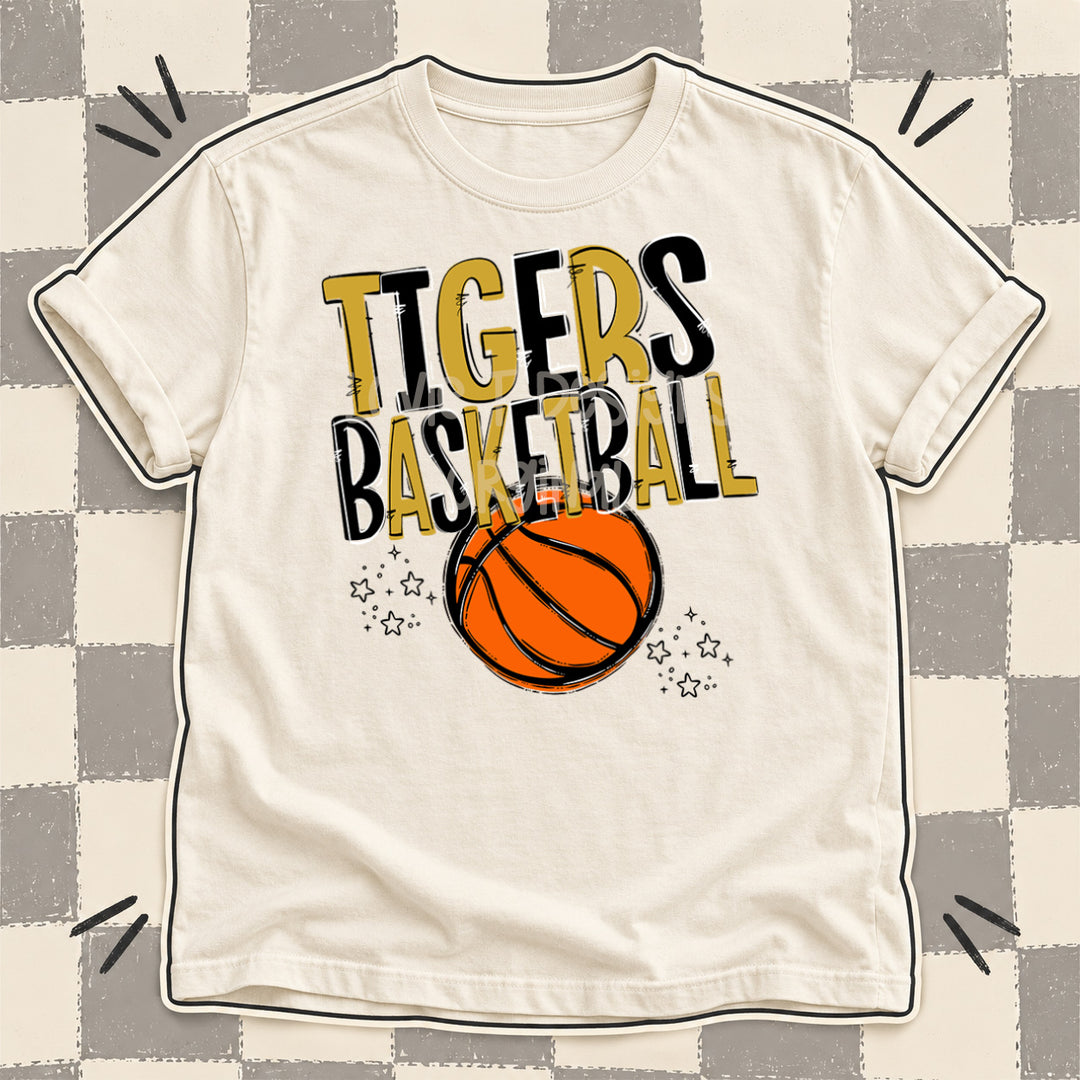 Tigers Vegas Gold Black Team Go Basketball Mascots DTF transfer
