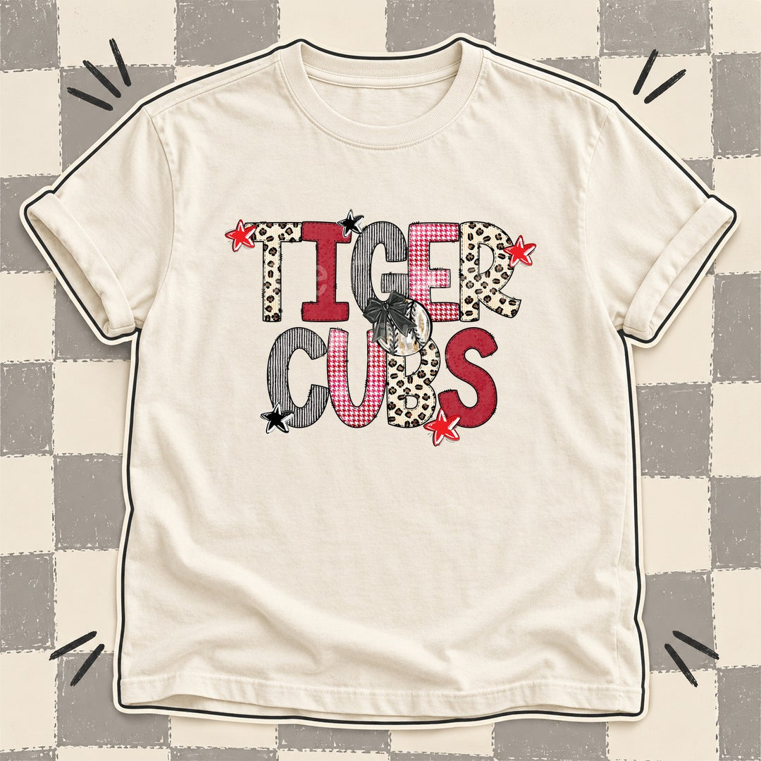 Tiger Cubs Mixed Doodle Baseball Mascots – Stitched Ballpark DTF transfer mockup