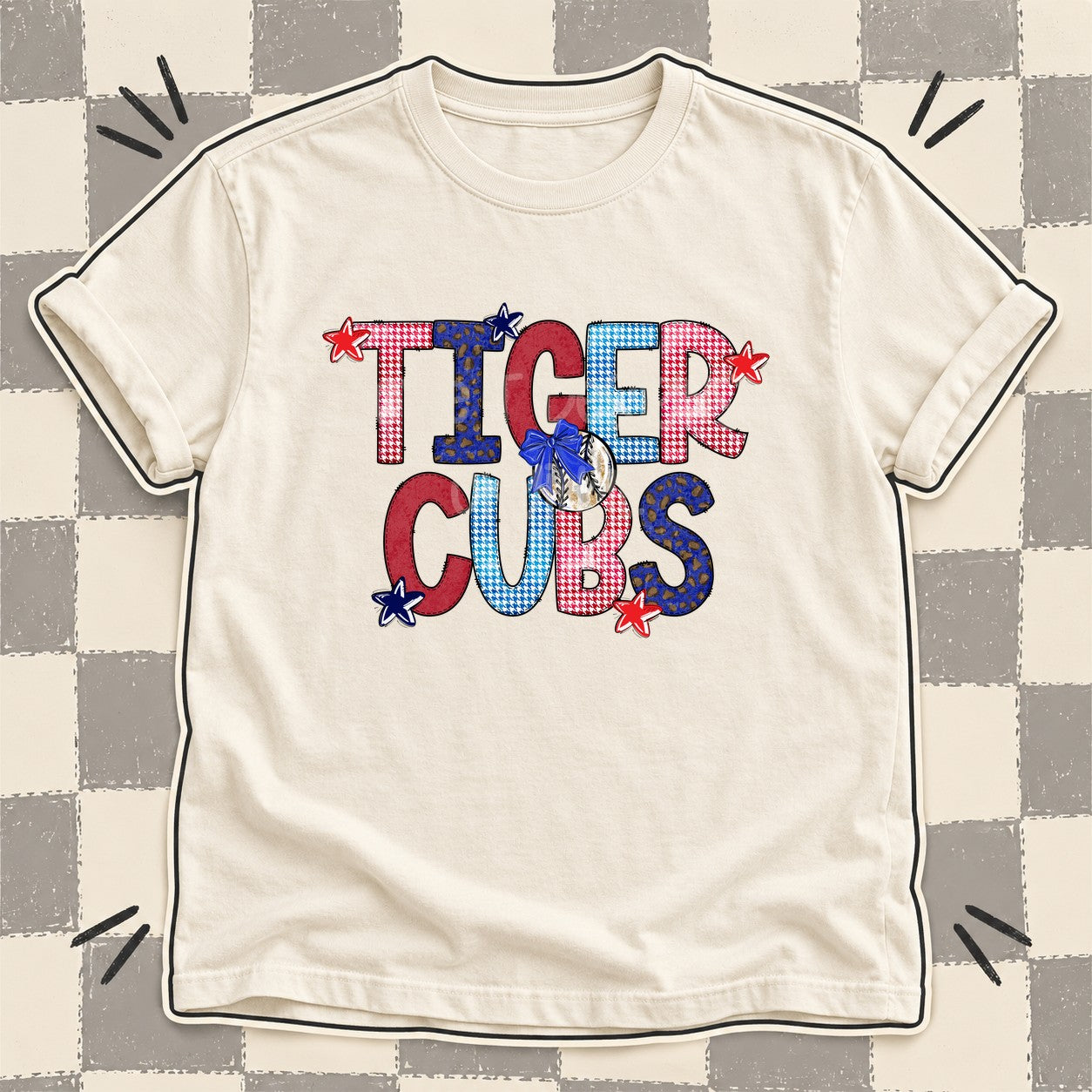 Mixed Doodle Baseball Mascots – Red and Royal Tiger Cubs design
