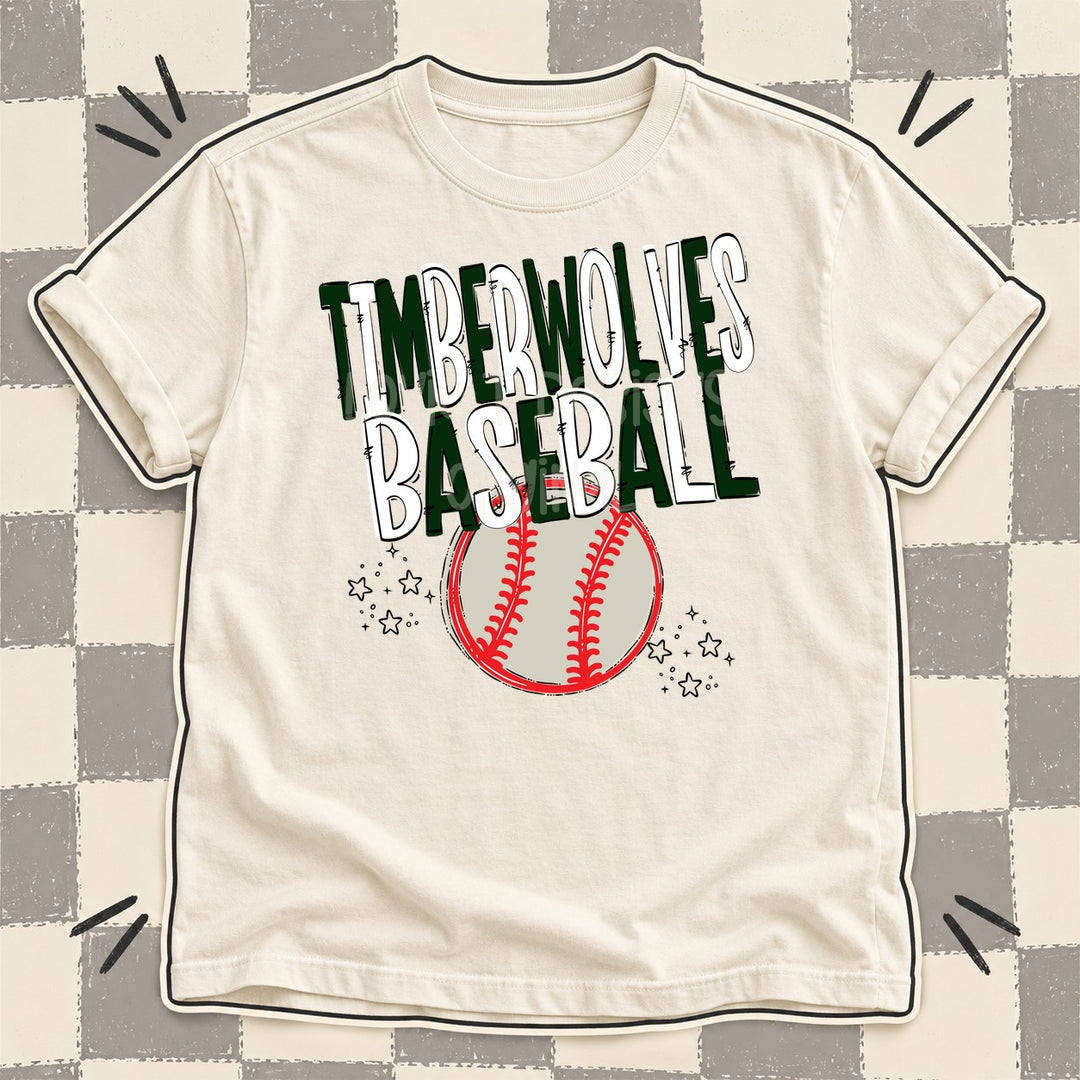 Timberwolves Dark Green White Team Go Baseball Mascots DTF transfer mockup
