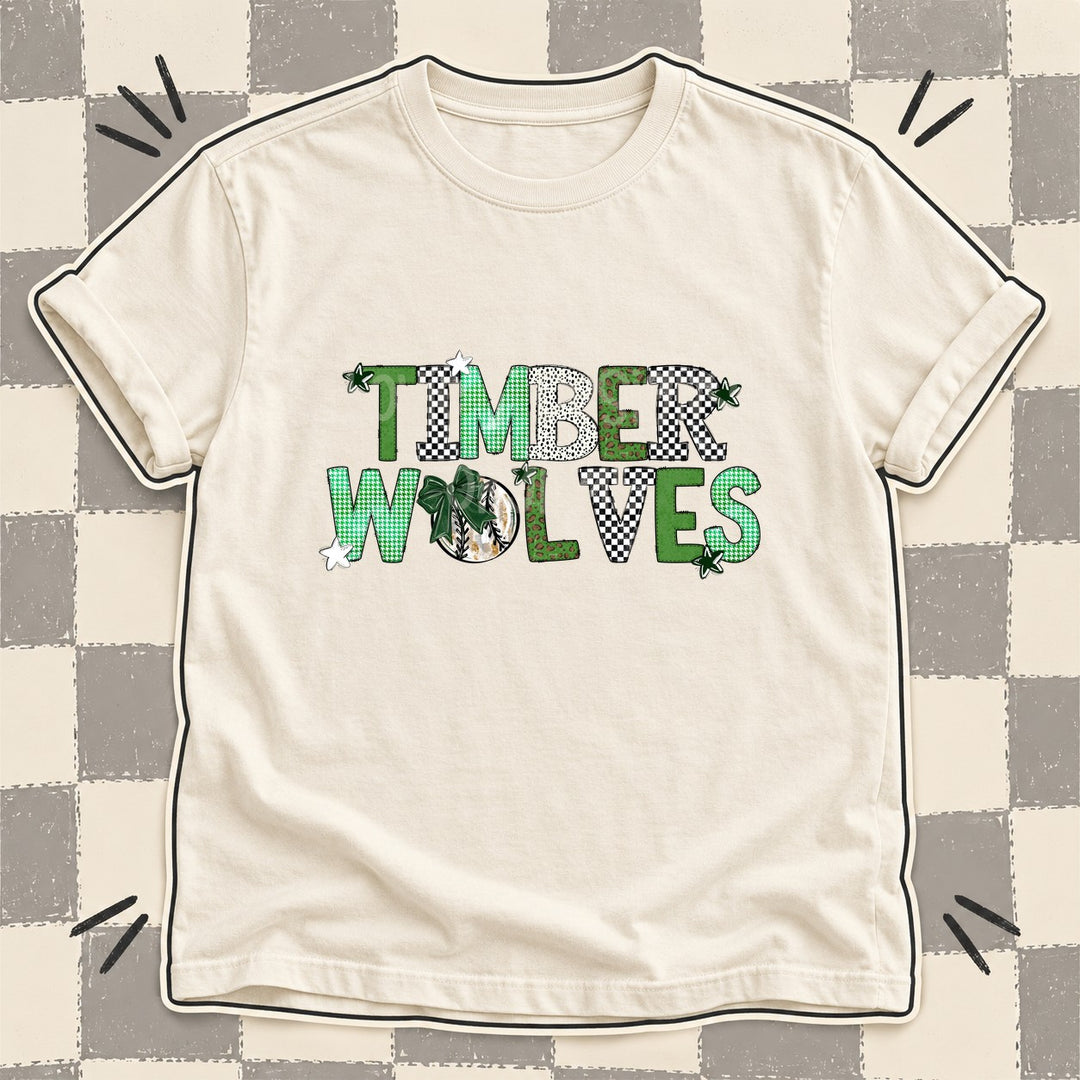 Timberwolves Dark Green White Mixed Doodle Baseball Mascots – Mascot Colors DTF transfer mockup