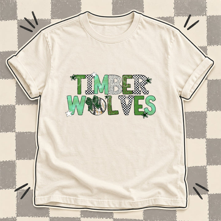 Timberwolves Dark Green White Mixed Doodle Baseball Mascots – Mascot Colors DTF transfer mockup