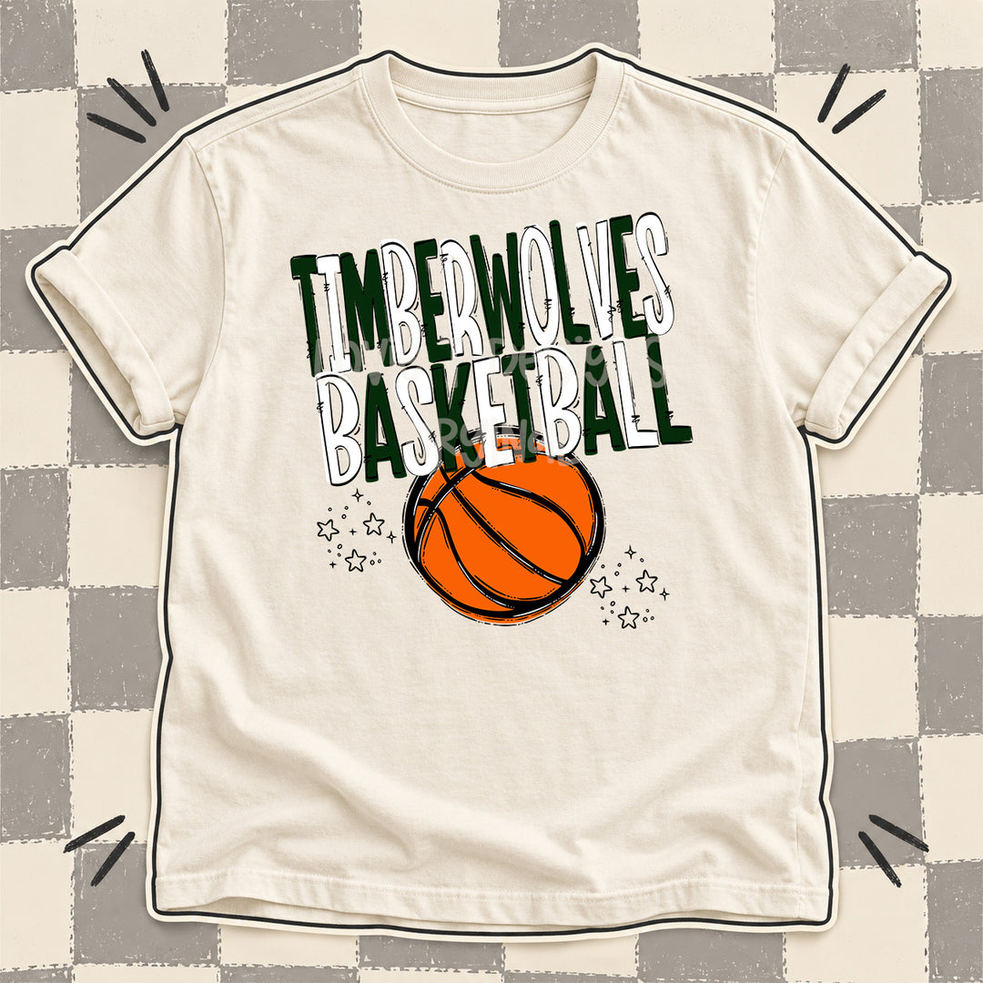 Timberwolves Dark Green White Team Go Basketball Mascots DTF transfer