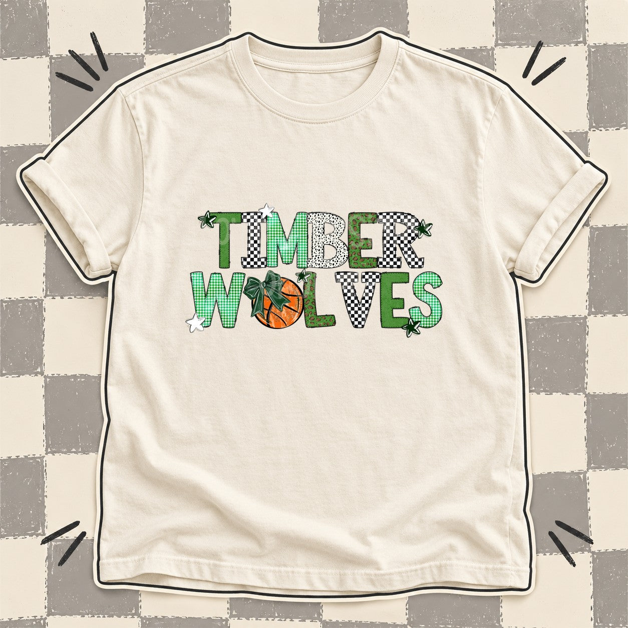 Mixed Doodle Basketball Mascots – Mascot Colors Timberwolves Dark Green White design
