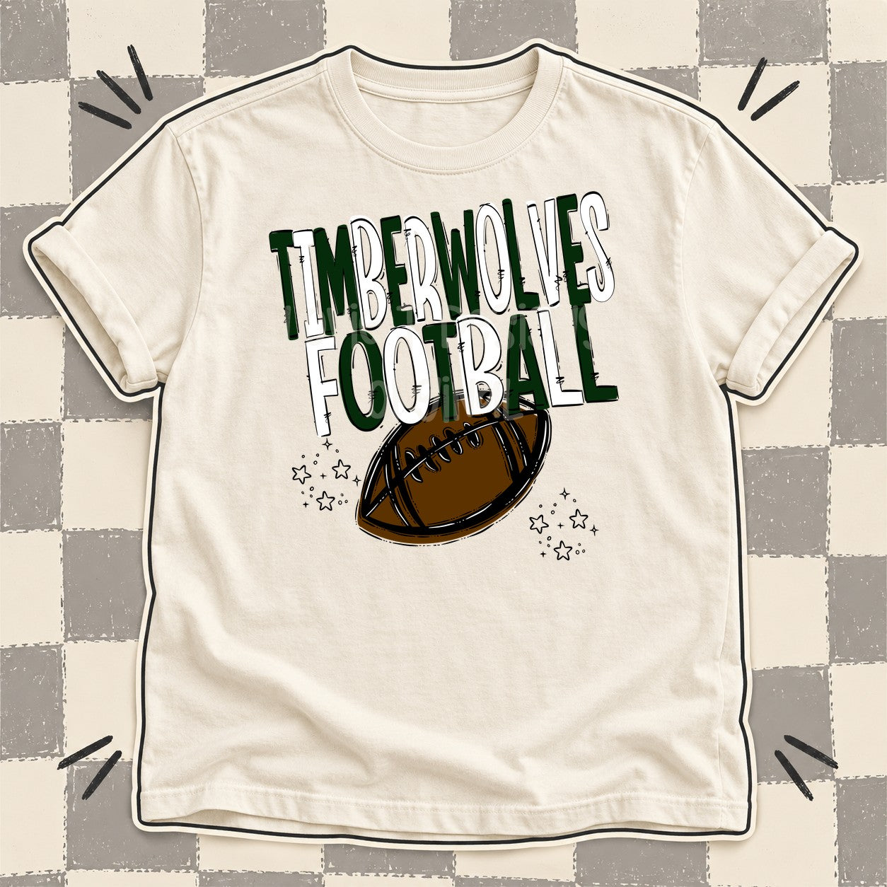 Team Go Football Mascots Timberwolves Dark Green White design