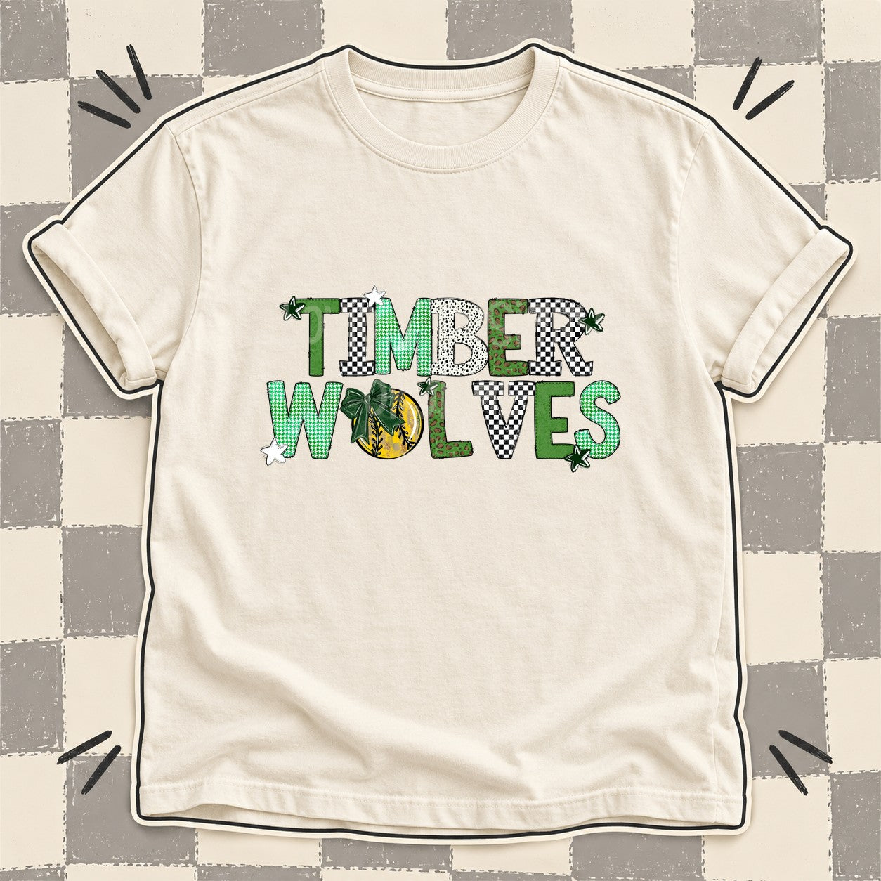Mixed Doodle Softball Mascots – Mascot Colors Timberwolves Dark Green White design