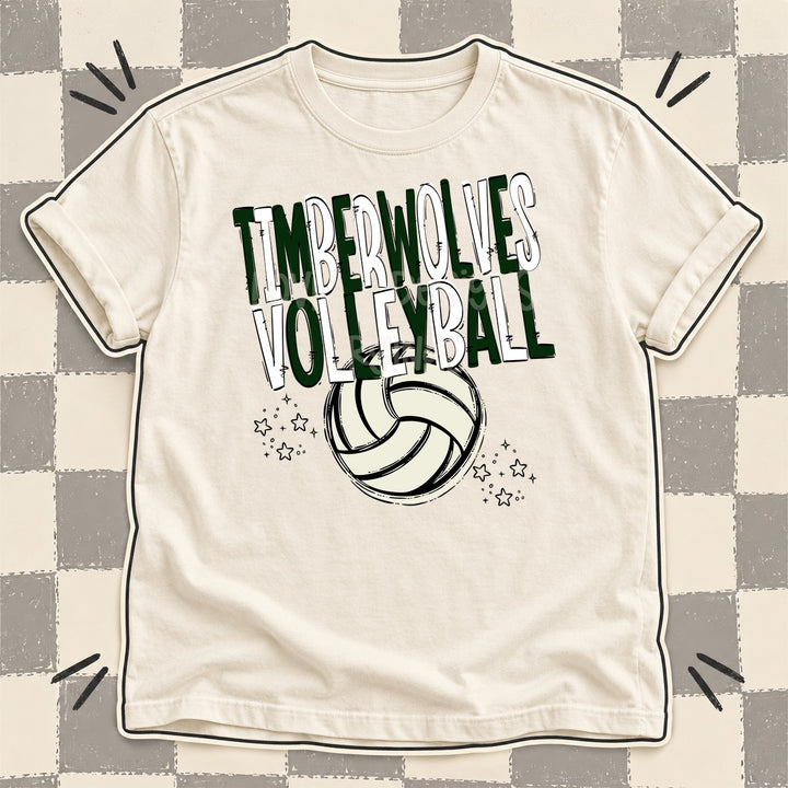 Timberwolves Dark Green White Team Go Volleyball Mascots DTF transfer mockup