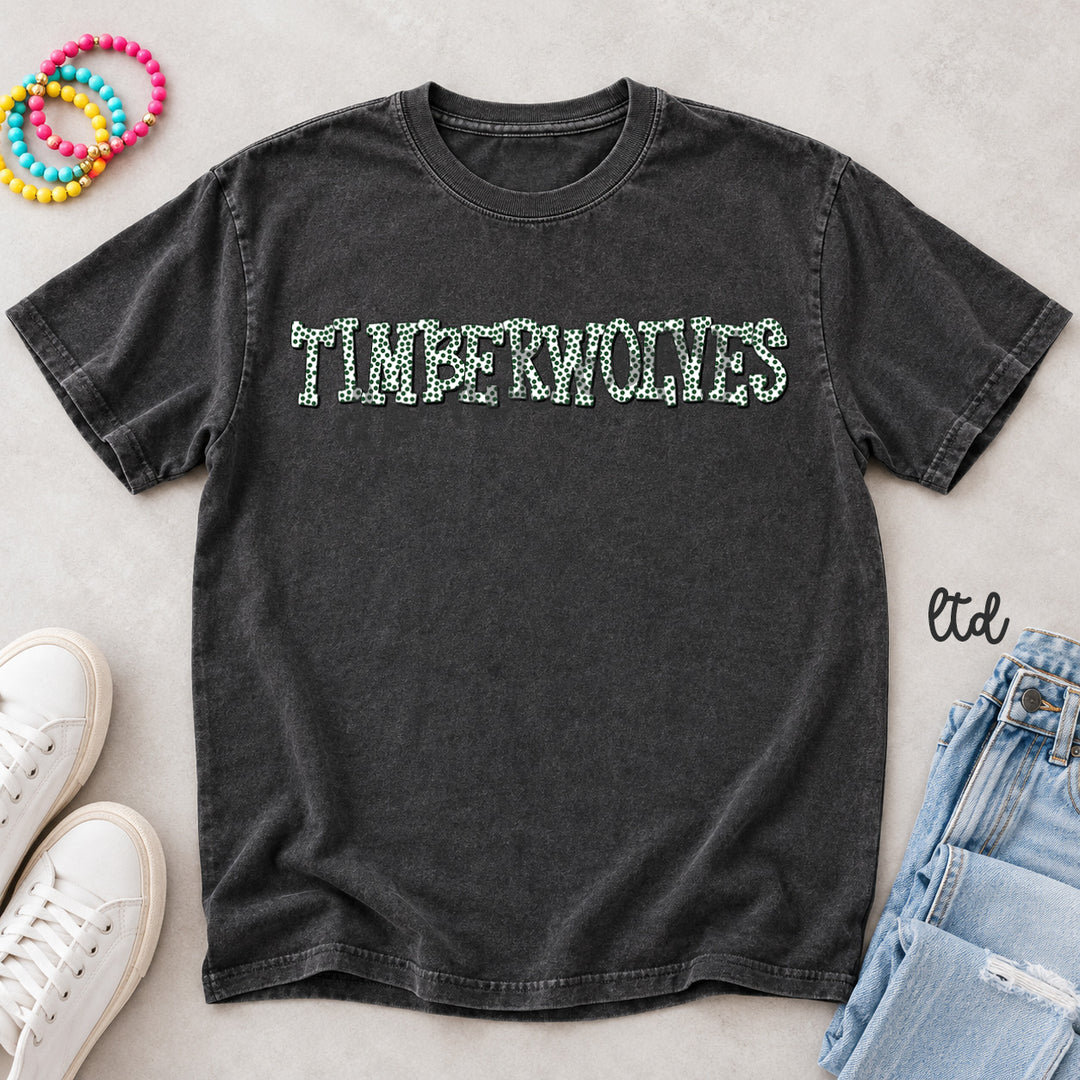 Timberwolves Hunter Green Polka Dot Mascots DTF transfer mockup