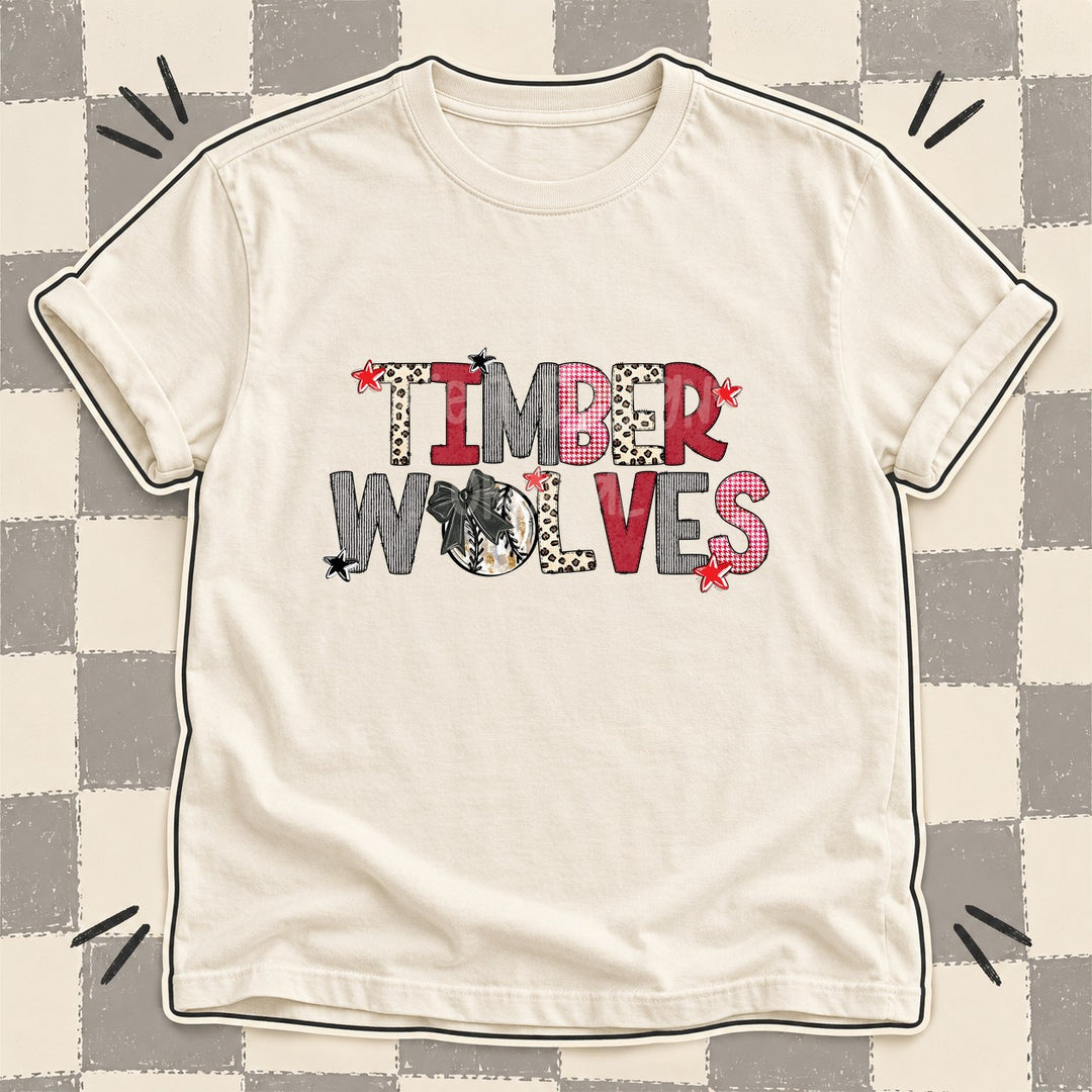 Timberwolves Mixed Doodle Baseball Mascots – Stitched Ballpark DTF transfer mockup