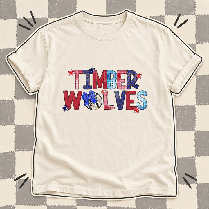 Timberwolves Mixed Doodle Baseball Mascots – Red and Royal DTF transfer mockup