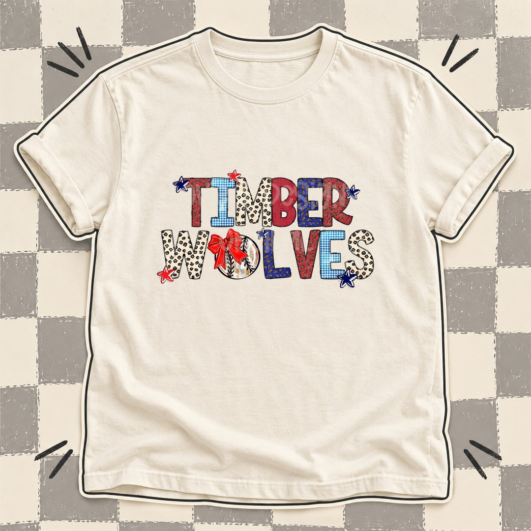 Timberwolves Mixed Doodle Baseball Mascots – Leopard Red Navy DTF transfer mockup