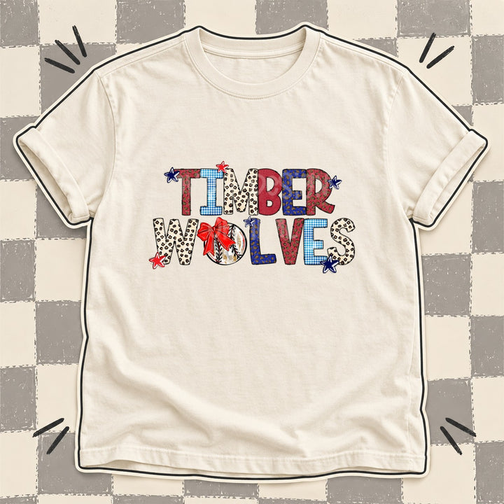 Timberwolves Mixed Doodle Baseball Mascots – Leopard Red Navy DTF transfer mockup