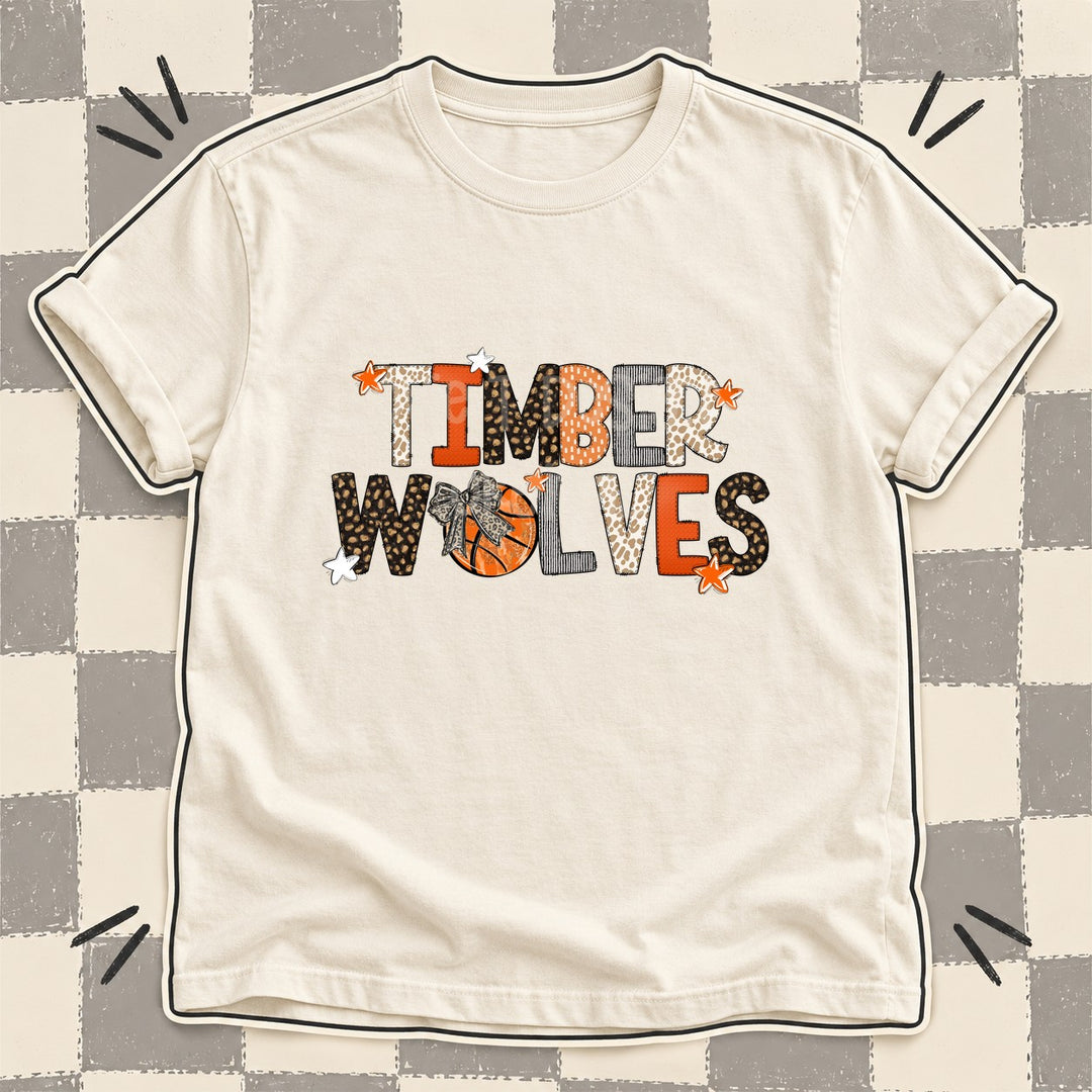 Timberwolves Mixed Doodle Basketball Mascots – Orange and Brown DTF transfer mockup