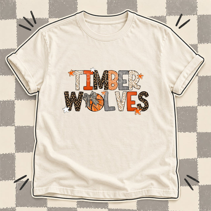 Timberwolves Mixed Doodle Basketball Mascots – Orange and Brown DTF transfer mockup