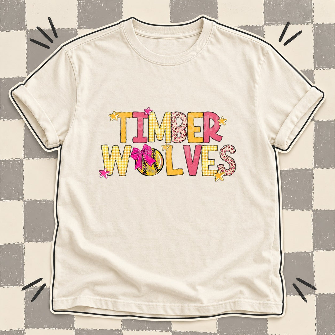 Timberwolves Mixed Doodle Softball Mascots – Stitched Softball DTF transfer mockup