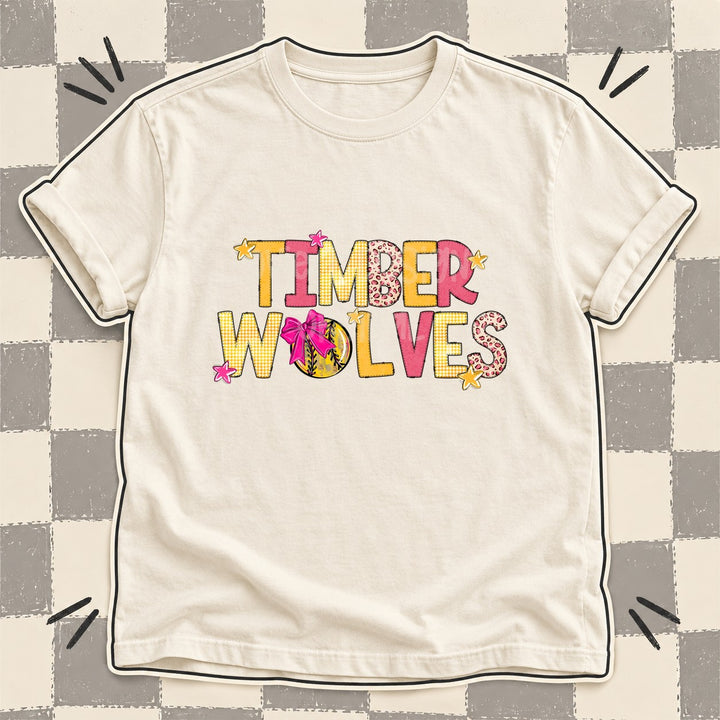 Timberwolves Mixed Doodle Softball Mascots – Stitched Softball DTF transfer mockup