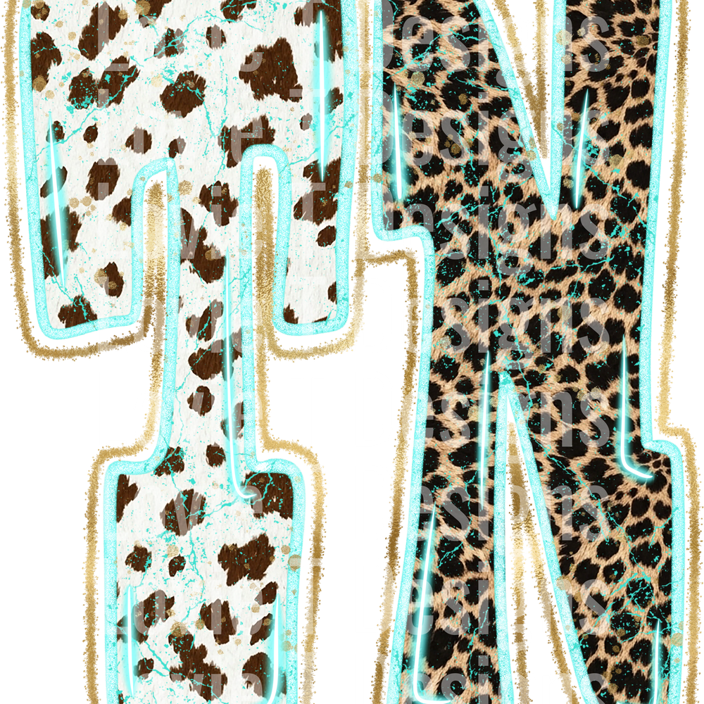 TN Turquoise Glow Gold Foil Western Leopard & Cow Print