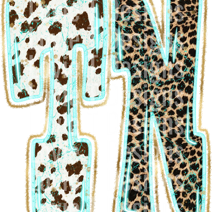 TN Turquoise Glow Gold Foil Western Leopard & Cow Print