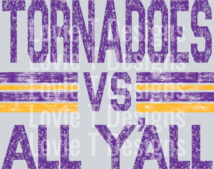 TORNADOES VS ALL YALL PURPLE AND YELLOW GOLD