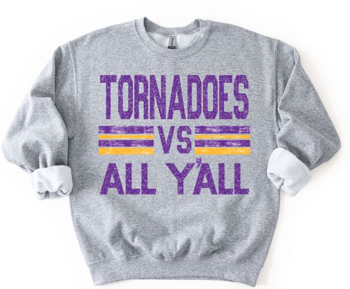 Tornadoes Vs All Y'all Purple and Yellow Gold DTF transfer design – image 1